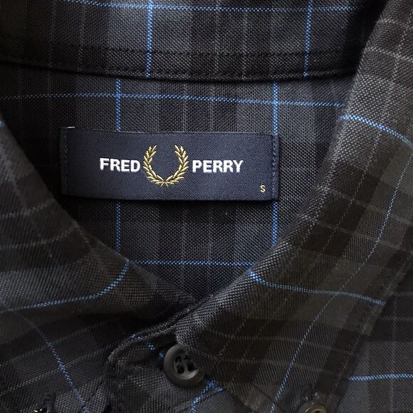 Fred Perry Navy Blue Cotton Plaid 100% Cotton Long Sleeve Collared Mens Shirt S - Picture 8 of 8